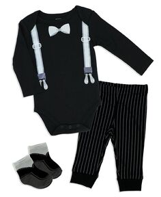 Боди на подтяжках для маленьких мальчиков, брюки и носки, комплект из 3 предметов Baby Mode, черный