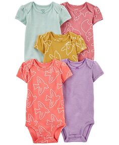 Боди с короткими рукавами и кнопками для маленьких девочек, упаковка из 5 шт. Carter&apos;s, розовый/фиолетовый Carters