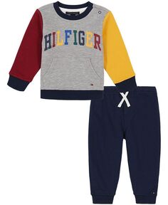 Спортивный костюм с круглым вырезом и разноцветным блок-логотипом для маленьких мальчиков, комплект из 2 предметов Tommy Hilfiger, серый