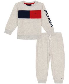 Спортивный костюм с круглым вырезом в мелкую полоску для маленьких мальчиков, комплект из 2 предметов Tommy Hilfiger, коричневый/бежевый