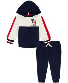 Спортивный костюм с капюшоном с цветными блоками и молнией четверть для маленьких мальчиков, комплект из 2 предметов Tommy Hilfiger, синий