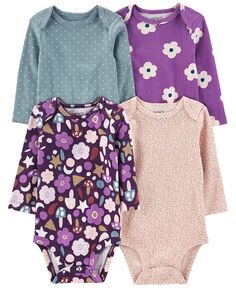 Боди с длинными рукавами и цветочным принтом для маленьких девочек, упаковка из 4 шт. Carter&apos;s, мультиколор Carters