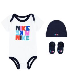 Боди с нейтральным логотипом для маленьких мальчиков, подарочная коробка из 3 предметов, шапка и пинетки Nike, мультиколор