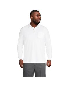 Супермягкая рубашка-поло Supima с длинными рукавами и карманом Lands&apos; End, белый