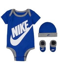 Боди, шапочка и пинетки с логотипом Futura для мальчиков и девочек, подарочный набор из 3 предметов Nike, синий