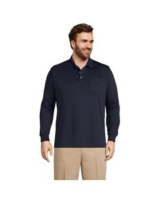 Супермягкая рубашка-поло Supima с длинными рукавами и карманом Lands&apos; End, синий