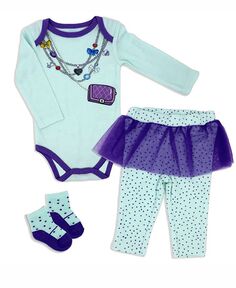 Боди, брюки и носки для маленьких девочек Fancy Jewels, комплект из 3 предметов Baby Mode, мультиколор