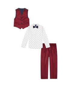 Бордовый бархатный жилет, брюки, рубашка с рисунком и галстук-бабочка Little Boys, комплект из 4 предметов Nautica, мультиколор