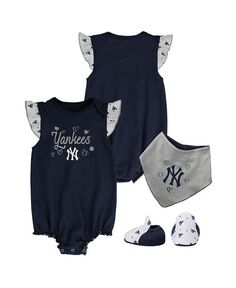 Темно-синий домашний комбинезон из трех предметов для новорожденных New York Yankees, нагрудник и пинетки Outerstuff, синий