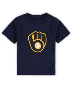 Темно-синяя футболка с основным логотипом Milwaukee Brewers Team Crew для мальчиков и девочек для новорожденных Outerstuff, синий