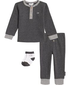Термальная футболка на пуговицах для маленьких мальчиков, штаны и носки, комплект из 3 предметов Calvin Klein, мультиколор