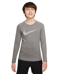 Теплая футболка стандартного кроя с длинными рукавами и логотипом для мальчиков Pro Nike, серый