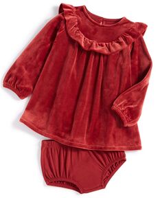 Велюровое платье с рюшами для маленьких девочек First Impressions, красный