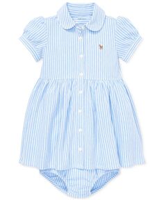 Вязаное оксфордское платье в полоску для маленьких девочек Polo Ralph Lauren, синий