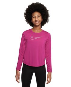 Тренировочный топ с длинными рукавами и рисунком Dri-FIT One для девочек Nike, розовый