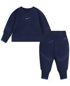 Топ и брюки с круглым вырезом Ready, Set для маленьких мальчиков и девочек, комплект из 2 предметов Nike, синий