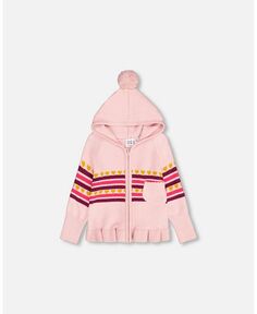 Вязаный свитер с капюшоном и молнией для маленьких девочек, пудрово-розовый - для младенцев Deux par Deux, розовый