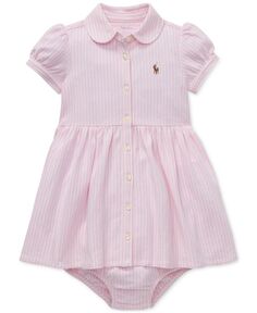 Вязаное оксфордское платье в полоску для маленьких девочек Polo Ralph Lauren, розовый