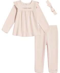Вязаный топ, брюки и повязка на голову для маленьких девочек, комплект из 3 предметов Calvin Klein, розовый