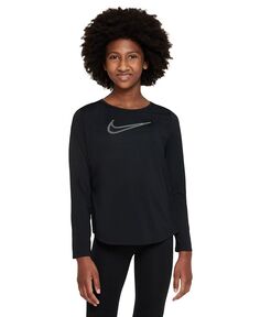 Тренировочный топ с длинными рукавами и рисунком Dri-FIT One для девочек Nike, черный