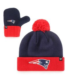 Вязаная шапка унисекс темно-синего и красного цвета New England Patriots Bam Bam с манжетами, комплект с помпоном и варежками &apos;47 Brand, синий