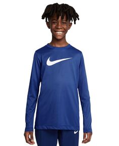 Тренировочная футболка с длинными рукавами и логотипом Big Kids Dri-FIT Legend Nike, синий