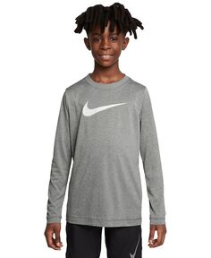 Тренировочная футболка с длинными рукавами и логотипом Big Kids Dri-FIT Legend Nike, серый