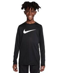 Тренировочная футболка с длинными рукавами и логотипом Big Kids Dri-FIT Legend Nike, черный