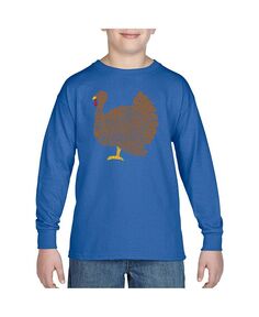 День Благодарения — детская футболка с длинными рукавами и надписью Word Art для мальчиков LA Pop Art, синий