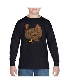 День Благодарения — детская футболка с длинными рукавами и надписью Word Art для мальчиков LA Pop Art, черный