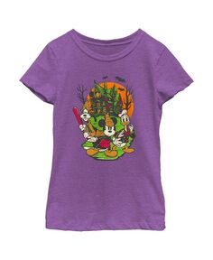 Девчачий Микки &amp; Детская футболка Друзья на Хэллоуин с домом с привидениями Disney, фиолетовый