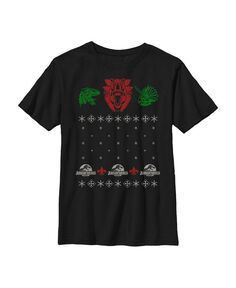 Детская футболка Jurassic World Ugly Christmas Raptor для мальчиков NBC Universal, черный