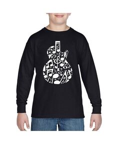 Детская музыкальная нота Гитара — футболка с длинными рукавами и надписью Word Art для мальчиков LA Pop Art, черный