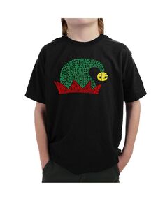 Детская рождественская шапка эльфа - футболка с рисунком Word Art для мальчика LA Pop Art, черный