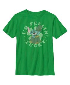 Детская футболка Stitch Мне повезет Disney, зеленый