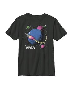 Детская футболка в стиле ретро Ракета и галактические приключения для мальчиков NASA, черный