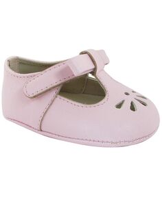 Туфли с мягким кожаным Т-образный ремешком для маленьких девочек с бантиком и перфорацией Baby Deer, розовый