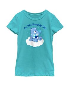Детская футболка Рождественский мишка в списке непослушных для девочек Care Bears, синий