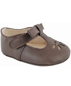 Туфли с мягким кожаным Т-образный ремешком для маленьких девочек с бантиком и перфорацией Baby Deer, коричневый