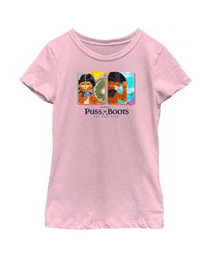 Детская футболка с анимационными открытками Кот девочки в сапогах: Последнее желание NBC Universal, розовый