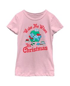 Детская футболка с изображением медведя перед сном для девочки: Разбуди меня, когда наступит Рождество Care Bears, розовый