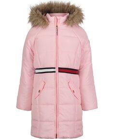 Удлиненная фирменная куртка-пуховик для маленьких девочек Tommy Hilfiger, розовый