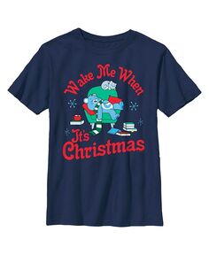 Детская футболка с изображением медвежонка перед сном для мальчика: Разбуди меня, когда наступит Рождество Care Bears, синий