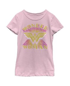 Детская футболка с желтым логотипом и рисунком Чудо-женщина для девочек Warner Bros., розовый