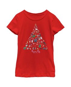 Детская футболка с значками Рождественская елка и Свинка Пеппа для девочки Hasbro, красный