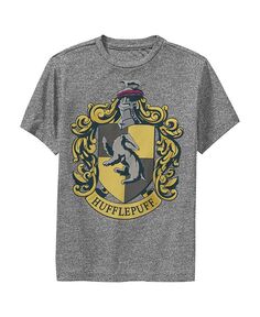 Детская футболка с золотым гербом Гарри Поттер и Хаффлпафф для мальчика Warner Bros., серый