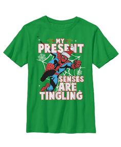 Детская футболка Рождественский Человек-Паук Чувства для мальчика Marvel, зеленый