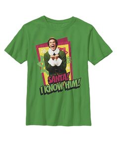 Детская футболка с изображением эльфа Санта, я знаю его, цитата Warner Bros., зеленый