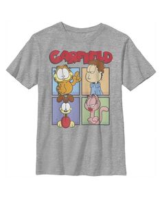 Детская футболка с красочными портретами персонажей Гарфилда для мальчиков Nickelodeon, серый