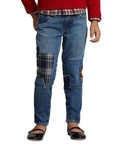 Узкие джинсы-бойфренды Astor в стиле пэчворк для маленьких и маленьких девочек Polo Ralph Lauren, синий